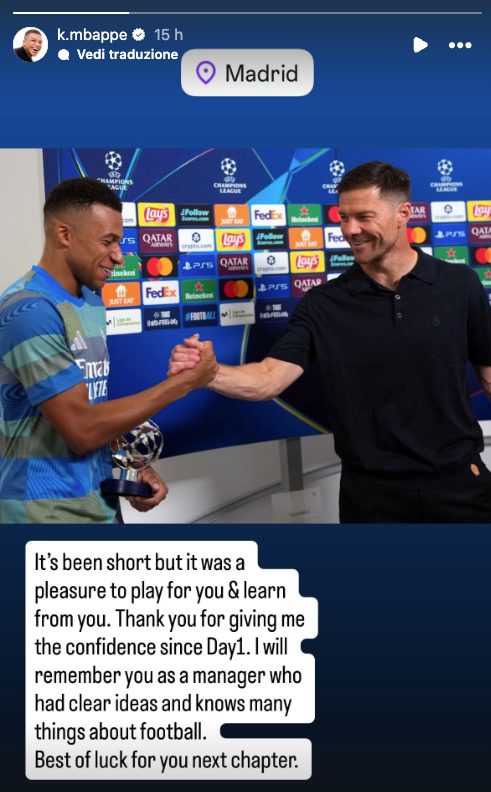 Il saluto social di Kylian Mbappe a Xabi Alonso