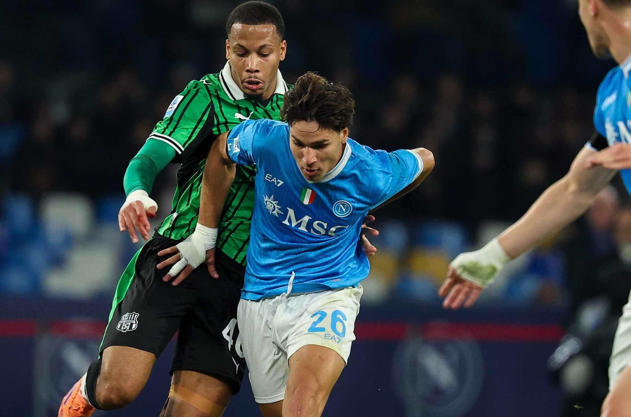 Antonio Vergara impegnato sabato scorso contro il Sassuolo, match vinto 1–0 dal Napoli