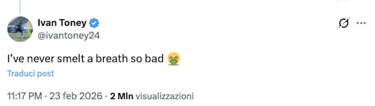 La reazione piccata di Toney su X