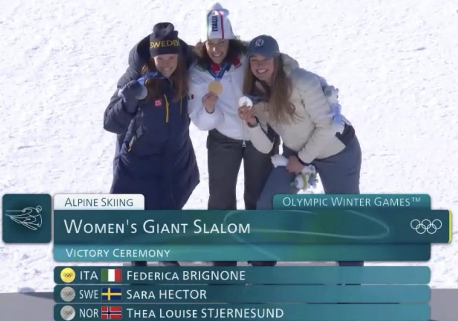 Il podio del gigante, con due argenti a pari merito