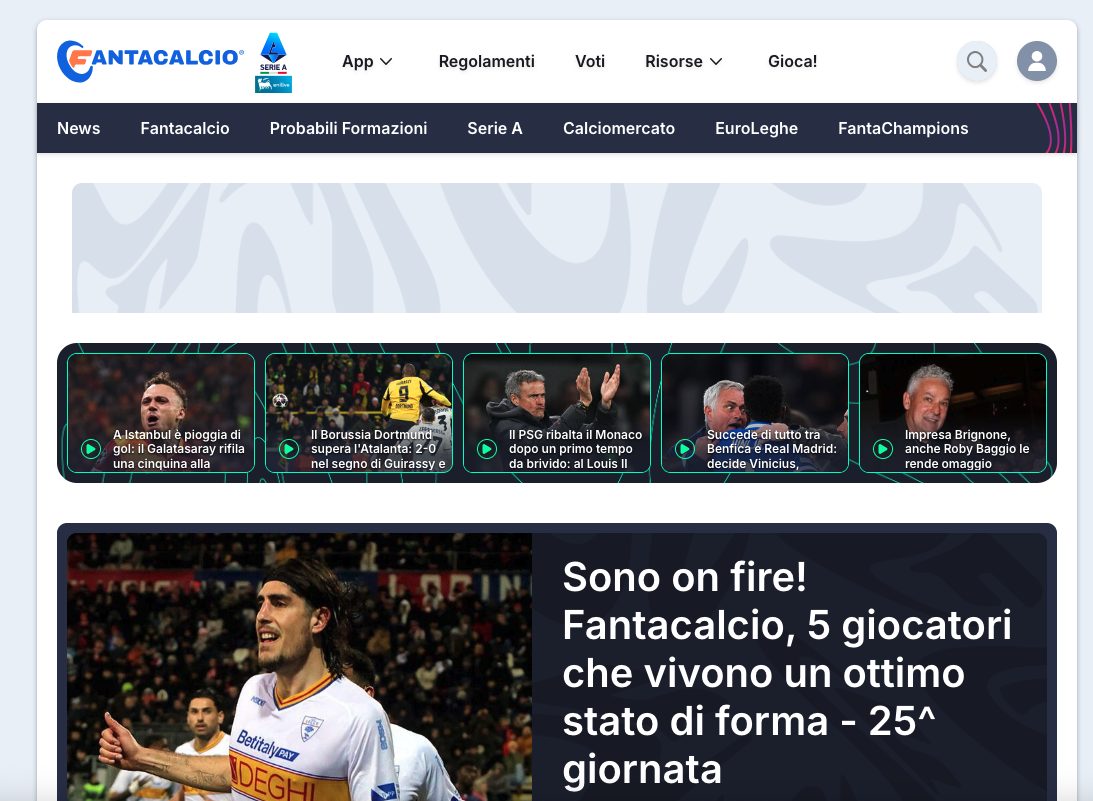 Una schermata di Fantacalcio.it.