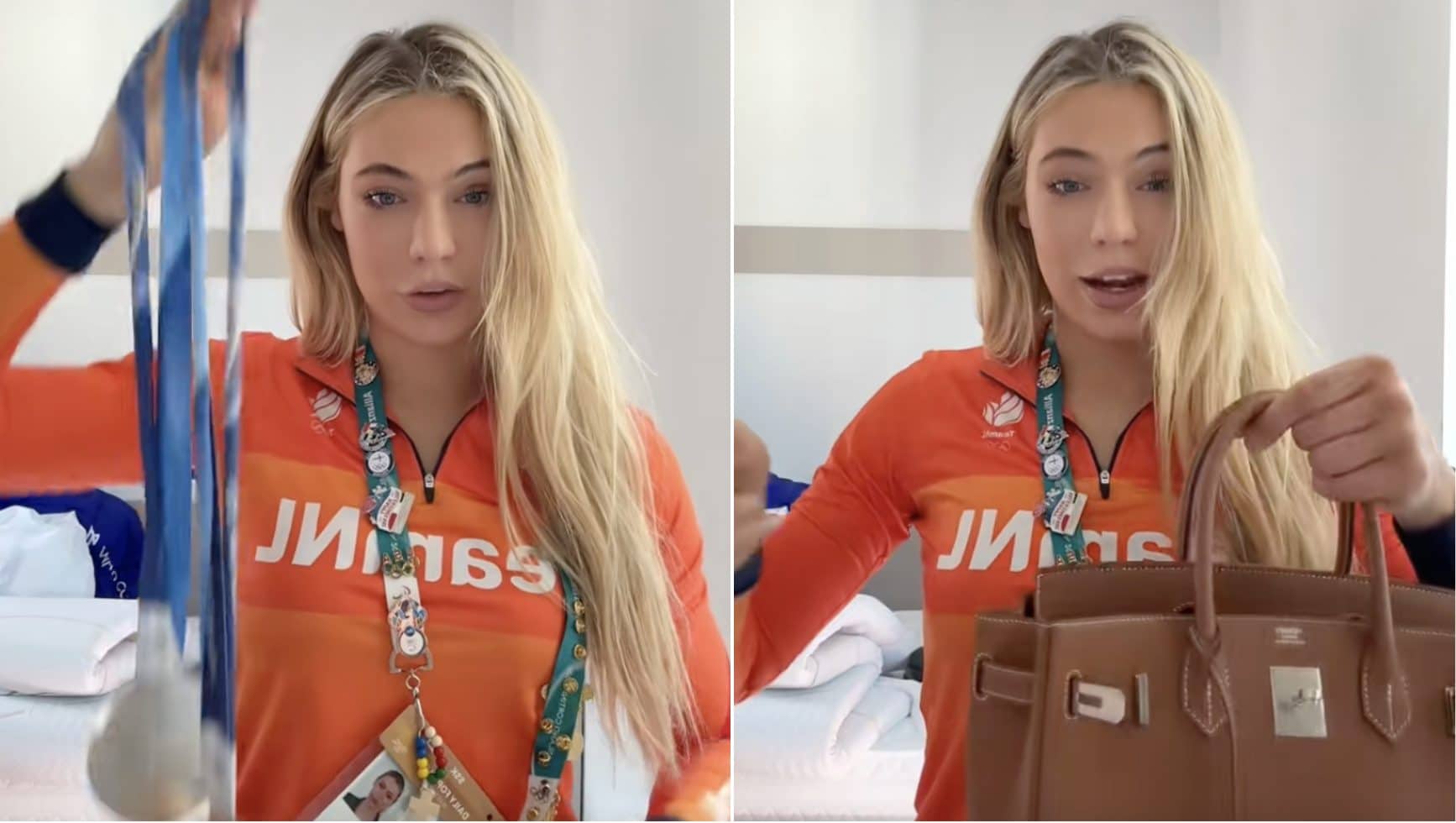 Jutta Leerdam lascia il Villaggio Olimpico di Milano: "Me ne vado con due medaglie e una Birkin"