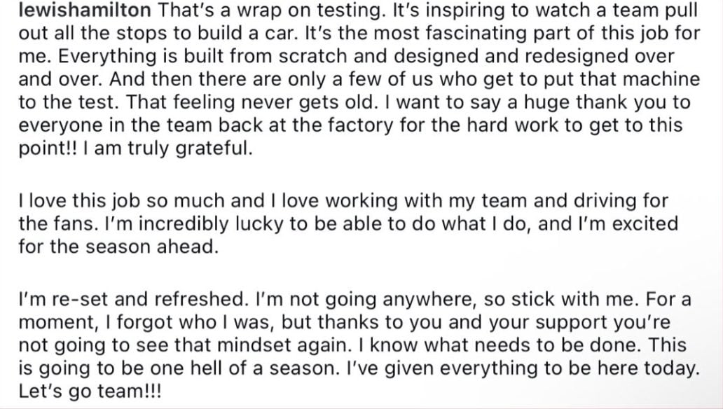 a stories pubblicata da Lewis Hamilton su Instagram, il manifesto per il Mondiale 2026.