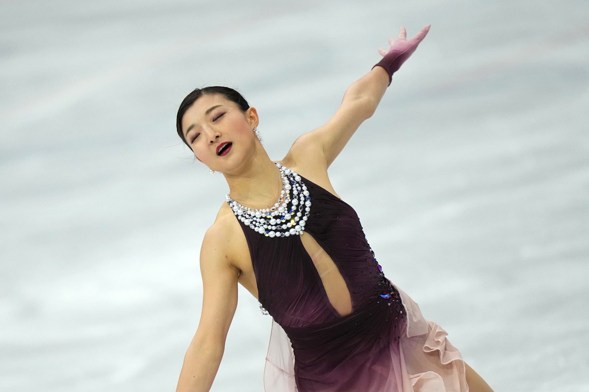 Kaori Sakamoto in azione durante il programma libero nel pattinaggio artistico