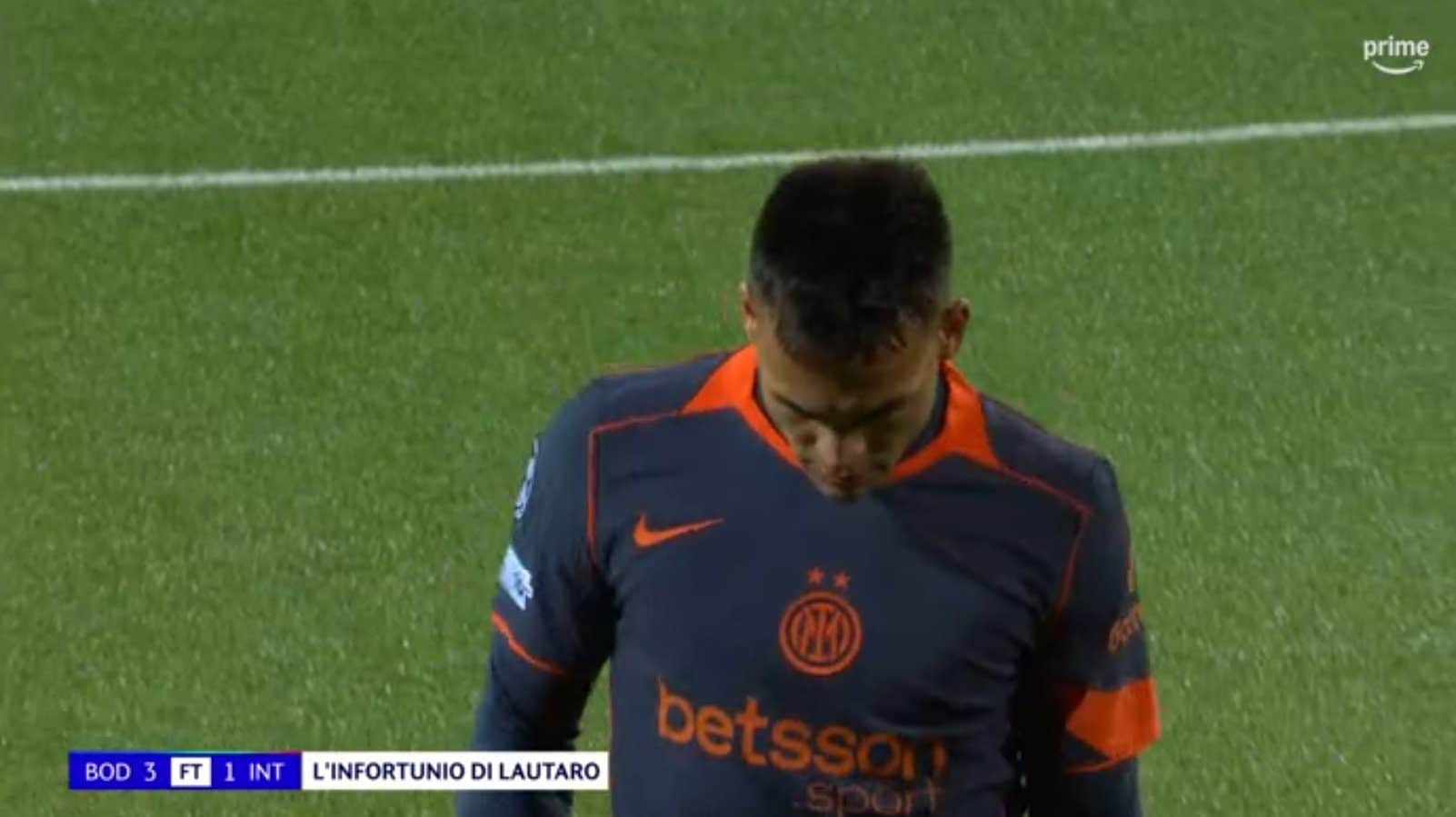 Lautaro a testa china esce dal campo in Bodo Glimt–Inter: per lui un problema muscolare serio