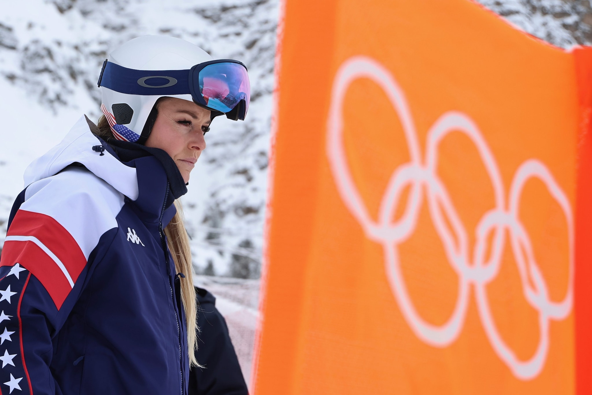 Lindsey Vonn nei giorni di prove a Cortina prima della prova di discesa alle Olimpiadi.