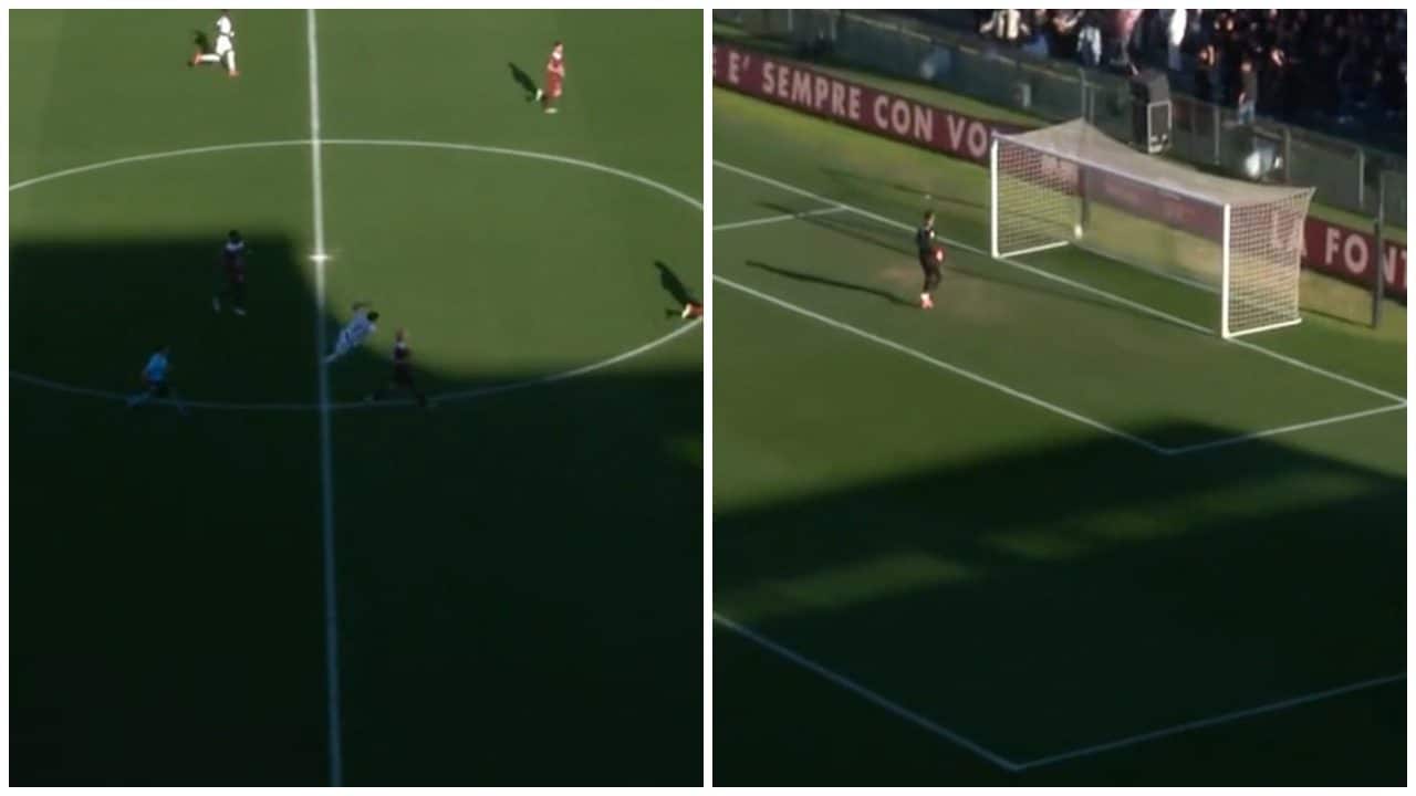 Scipioni beffa Donnarumma con un gol pazzesco contro la Salernitana: tira dalla propria metà campo