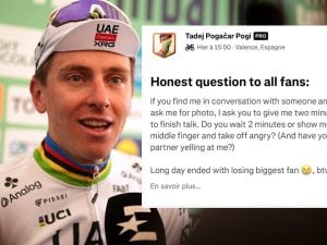 Pogacar contro un amatore impaziente: “Mi date due minuti o dovete farmi subito il dito medio?”