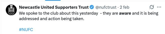 L’associazione ufficiale dei tifosi del Newcastle ha chiesto al club di intervenire