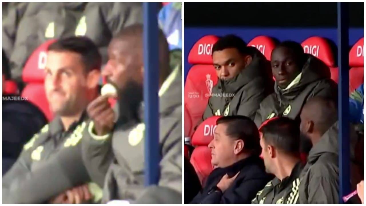 Rudiger sorpreso a mangiare uova in panchina durante Osasuna-Real Madrid: compagni increduli