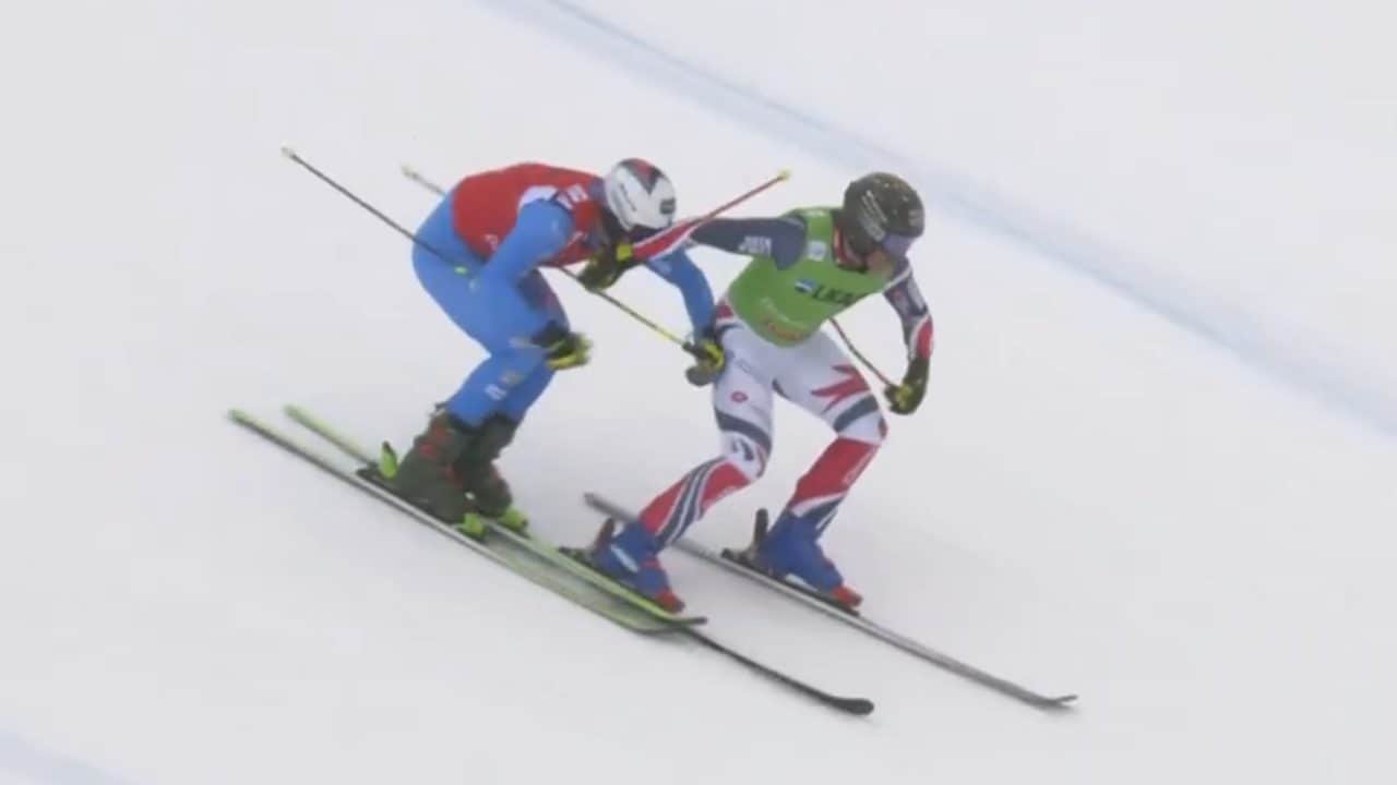 Deromedis colpito da un pugno al volto da Duplessis-Kergomard: follia nella gara di skicross