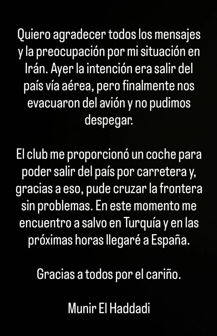 Il messaggio condiviso da Munir su Instagram