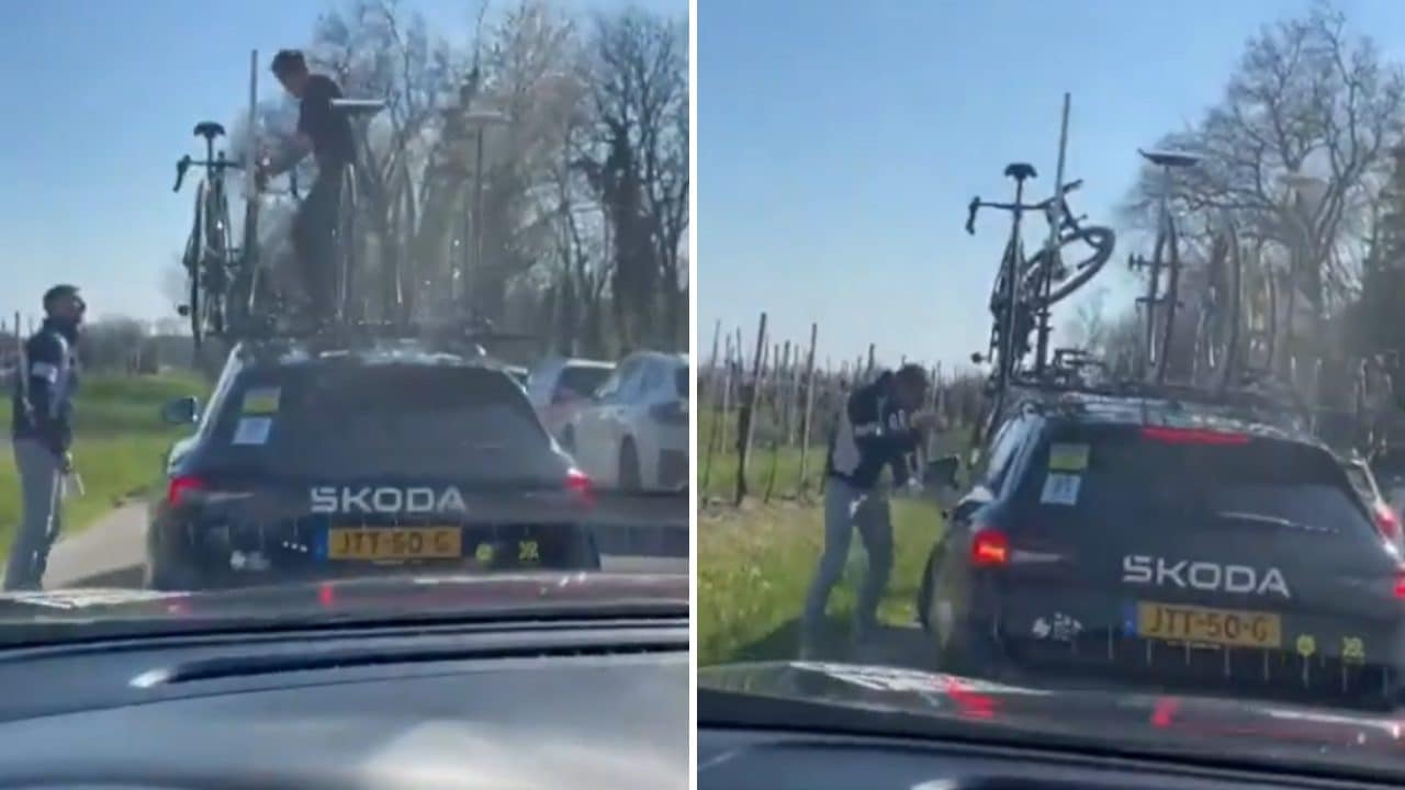 Delirio alla Coppi e Bartali, due tifosi aggrediscono un'ammiraglia della Visma in piena corsa