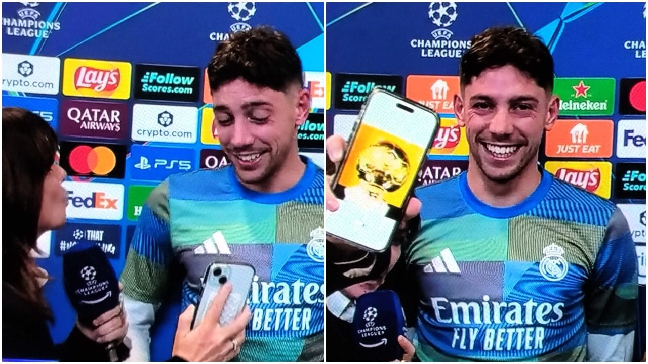 Alessia Tarquinio mostra il suo telefono a Valverde dopo Real-City: c'è il Pallone d'Oro, lui lo merita