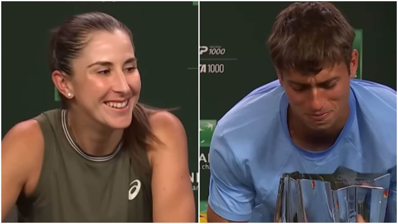 Flavio Cobolli non riesce a sollevare il trofeo vinto a Indian Wells: Belinda Bencic scoppia a ridere