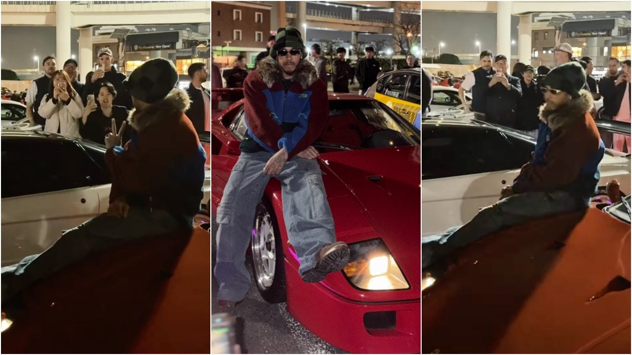 Lewis Hamilton si presenta con una Ferrari F40 nel parcheggio più famoso del Giappone: è un rituale