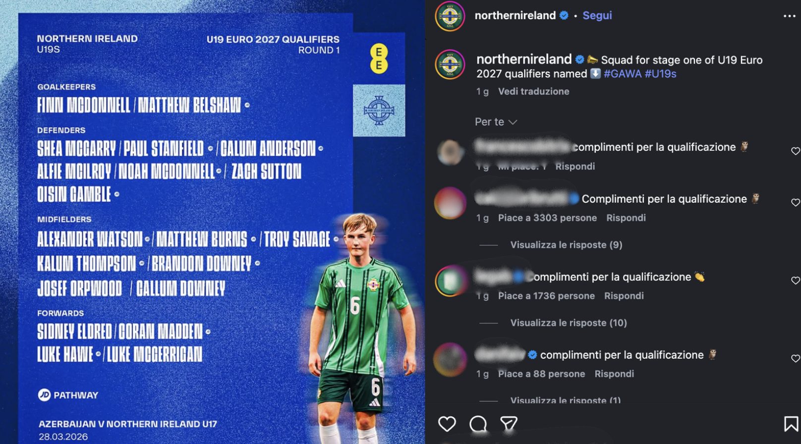 I commenti dei tifosi dell’Italia sull’account dell’Irlanda del Nord