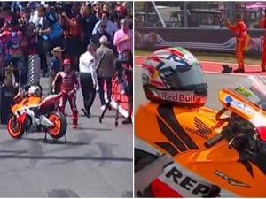 Marc Marquez va a dare un bacio alla moto di Nicky Hayden al GP di Austin: memoria e grandezza