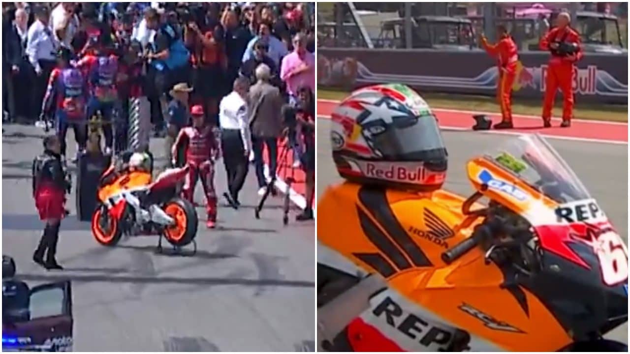 Marc Marquez va a dare un bacio alla moto di Nicky Hayden al GP di Austin: memoria e grandezza