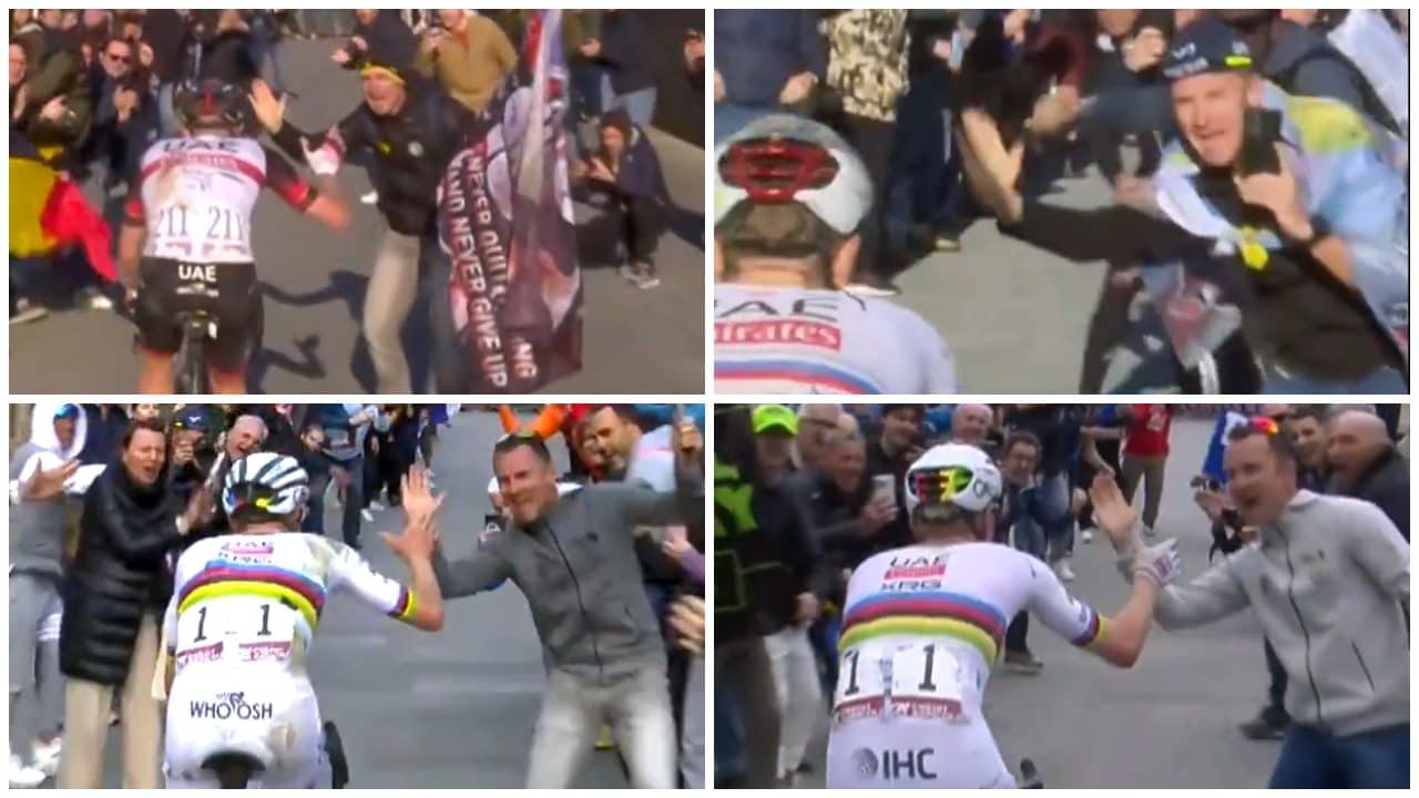Chi è l'uomo a cui Pogacar dà sempre il "cinque" durante la Strade Bianche: è diventato un rituale