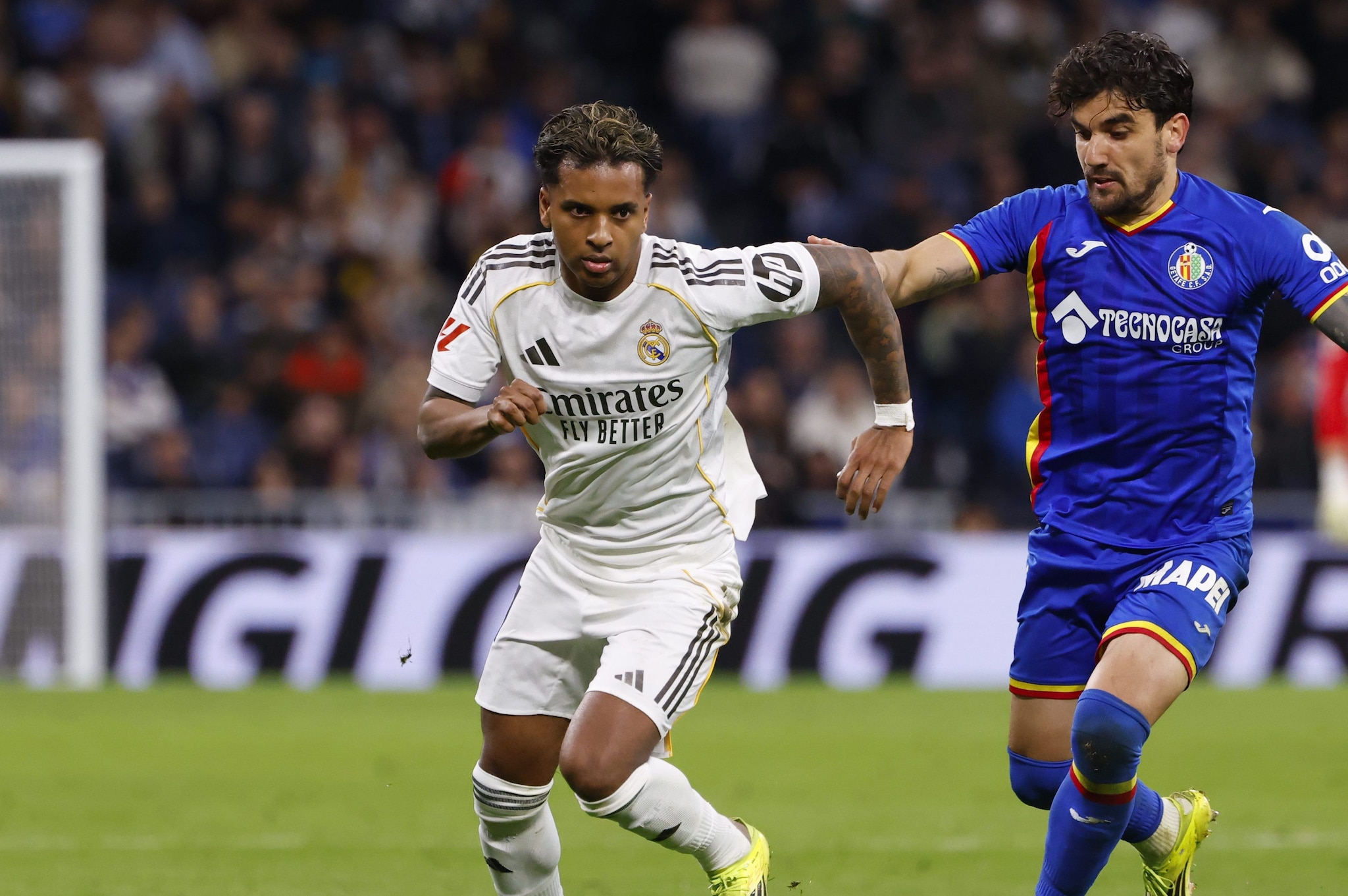 Rodrygo impegnato nel match perso dal Real Madrid col Getafe