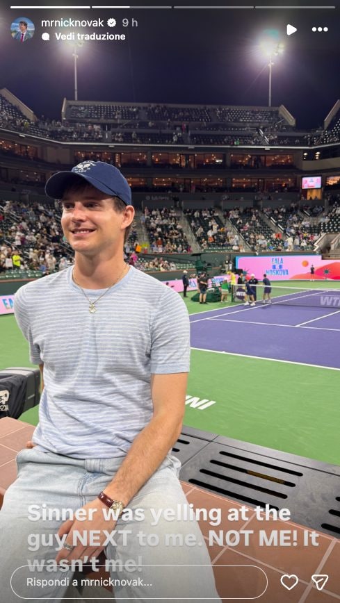 La storia Instagram pubblicata da Nick Novak per dire che non era lui il molestatore di Sinner