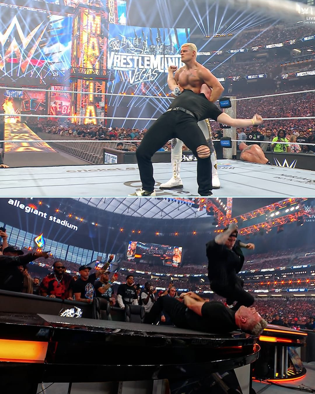 Cody Rhodes con Randy Orton, Jelly Roll schianta su un tavolo Pat McAfee.