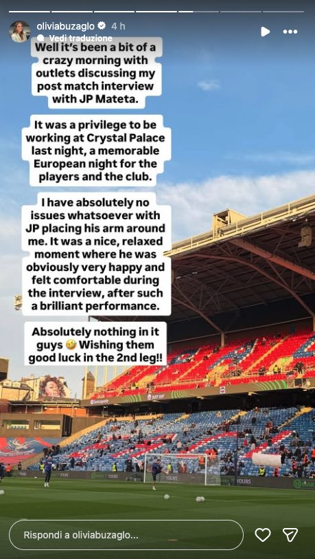 La story di Olivia Buzaglo sui social che chiude il "caso Mateta".