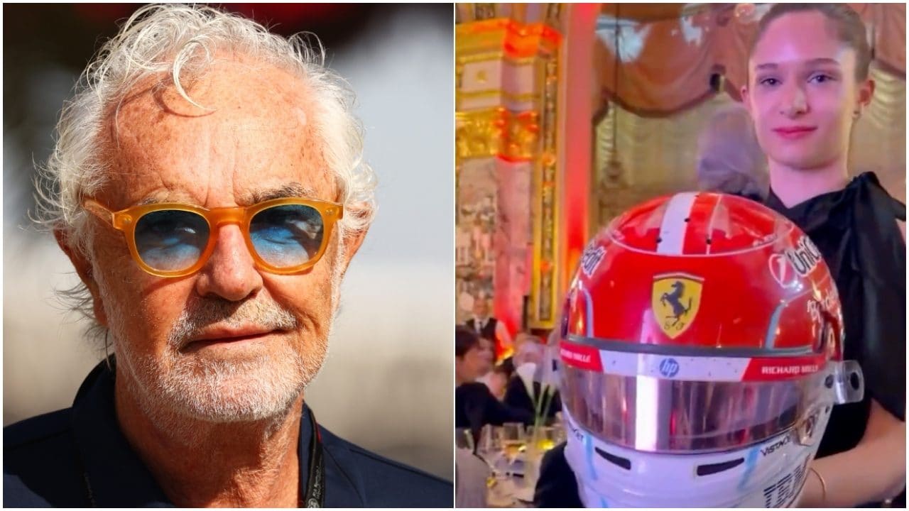 Briatore compra all'asta un casco di Leclerc mentre è a cena con lui: "Chi offre più di 120mila?"
