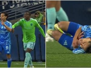 Diego Lainez è sfiorato sulla schiena e crolla tenendosi il petto: simulazione ridicola in Champions Cup