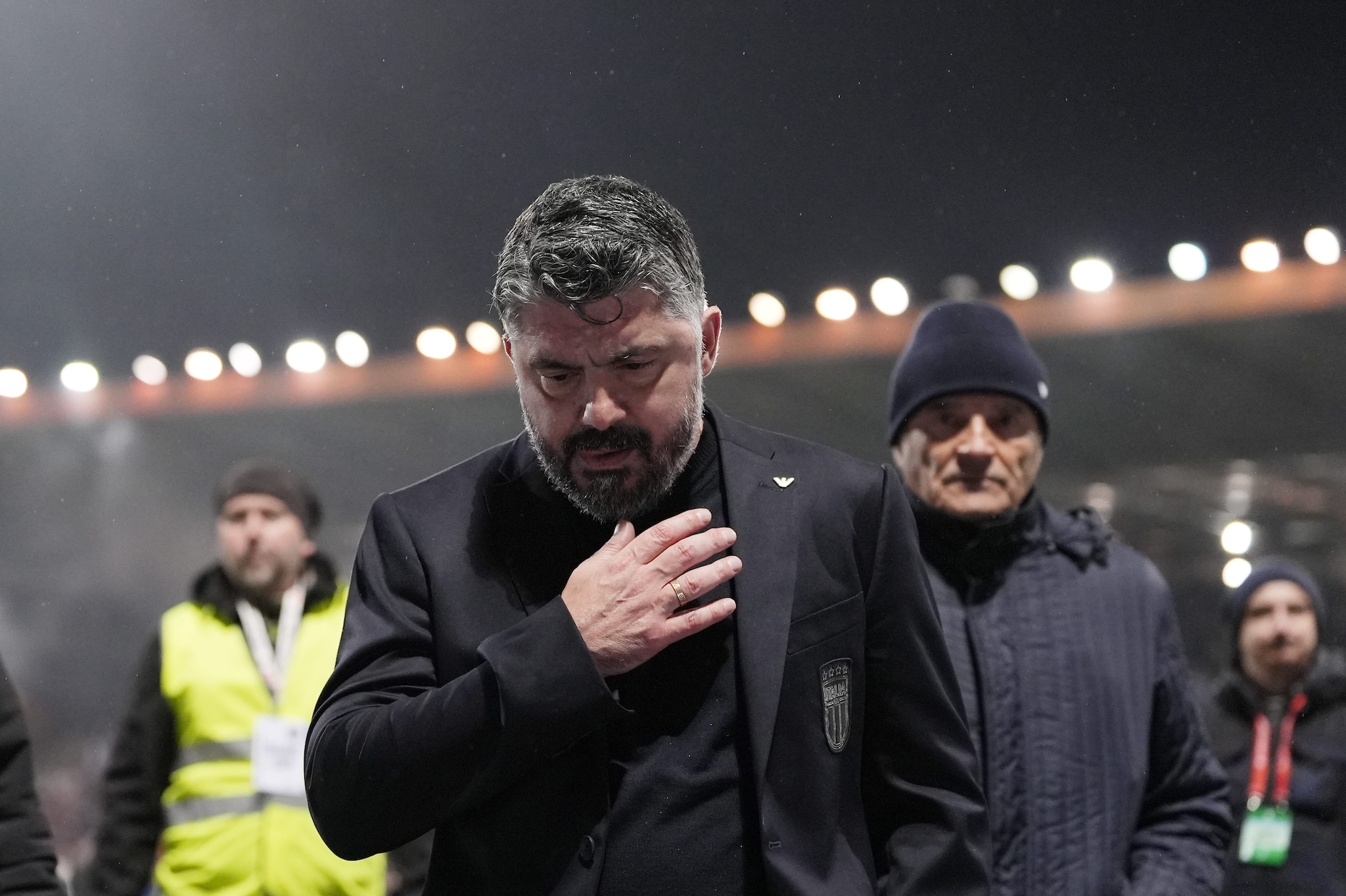 Gattuso immortalato subito dopo la partita Bosnia–Italia.