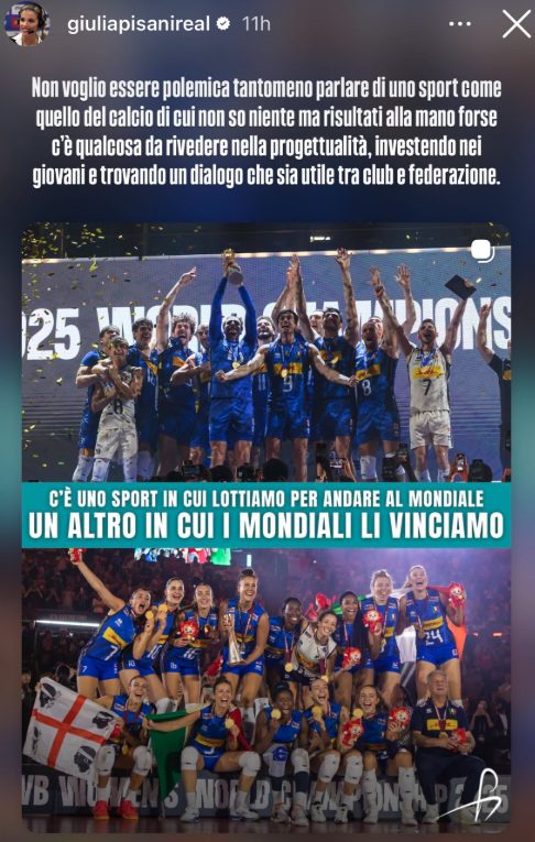 Giulia Pisani ricorda le differenze tra la pallavolo e il calcio in modo chiarissimo.