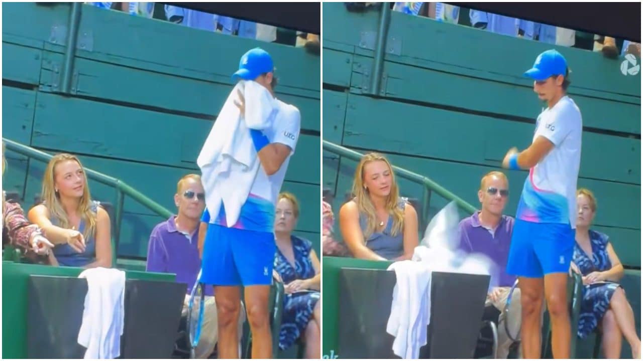 Popyrin si pulisce la faccia per errore con l'asciugamano di Tiafoe: poi lo butta via disgustato