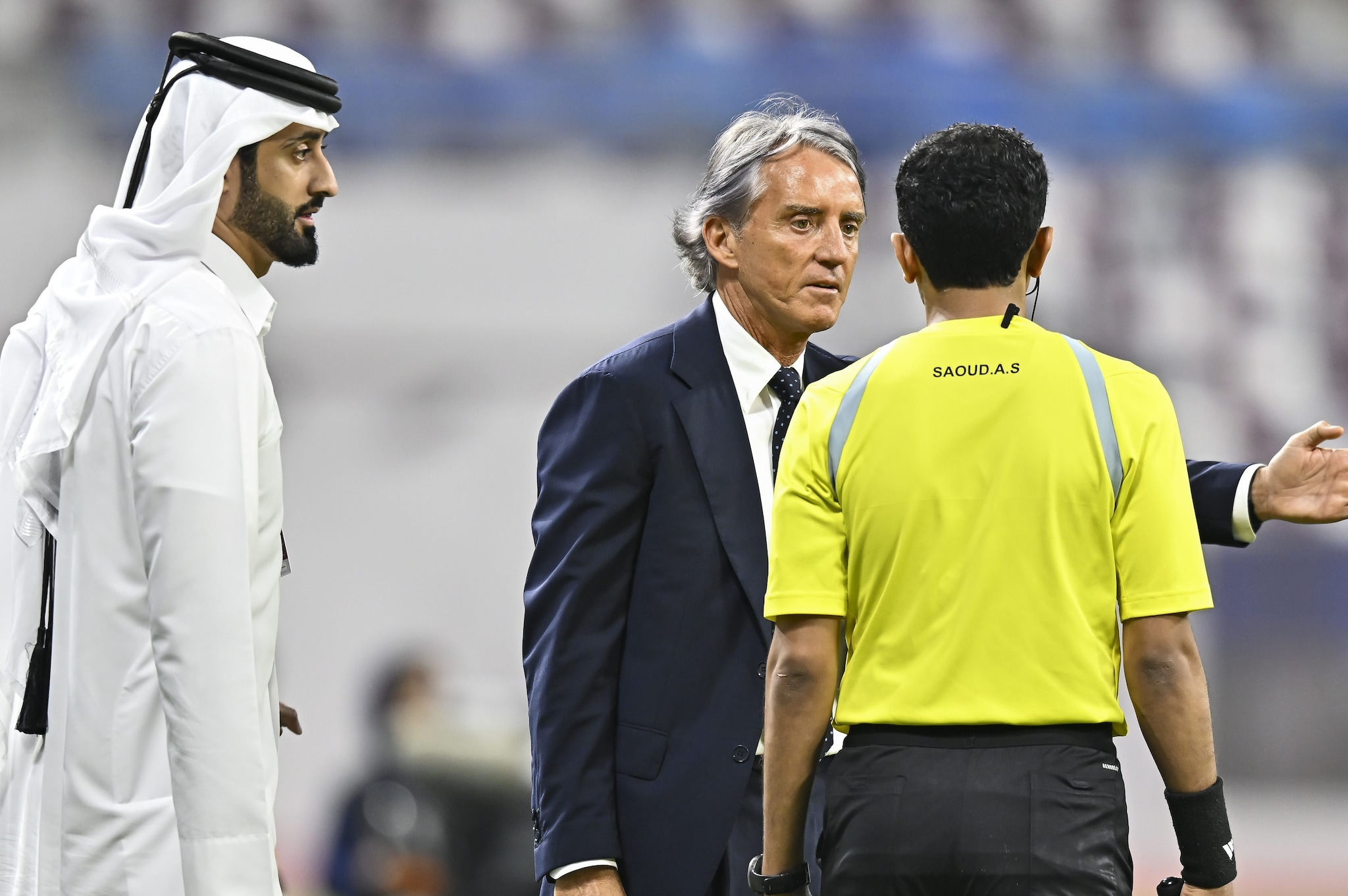 Roberto Mancini qualche giorno fa durante una partita dell’Al Sadd: è primo in classifica