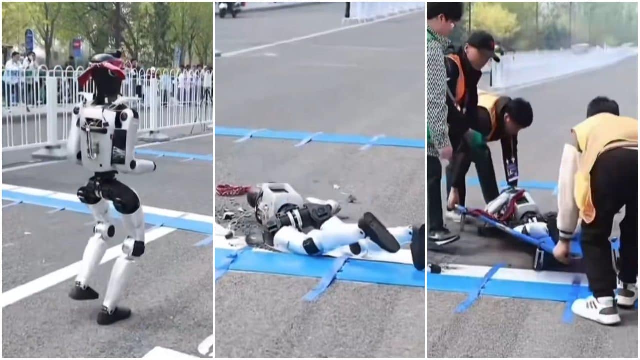 Maratona mista di Pechino, un robot ha le convulsioni e si autodistrugge: portato via in barella
