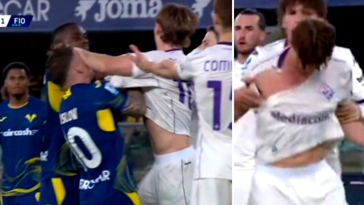 Gudmundsson e Suslov perdono la testa nel finale di Verona-Fiorentina: mani in faccia e maglie strappate