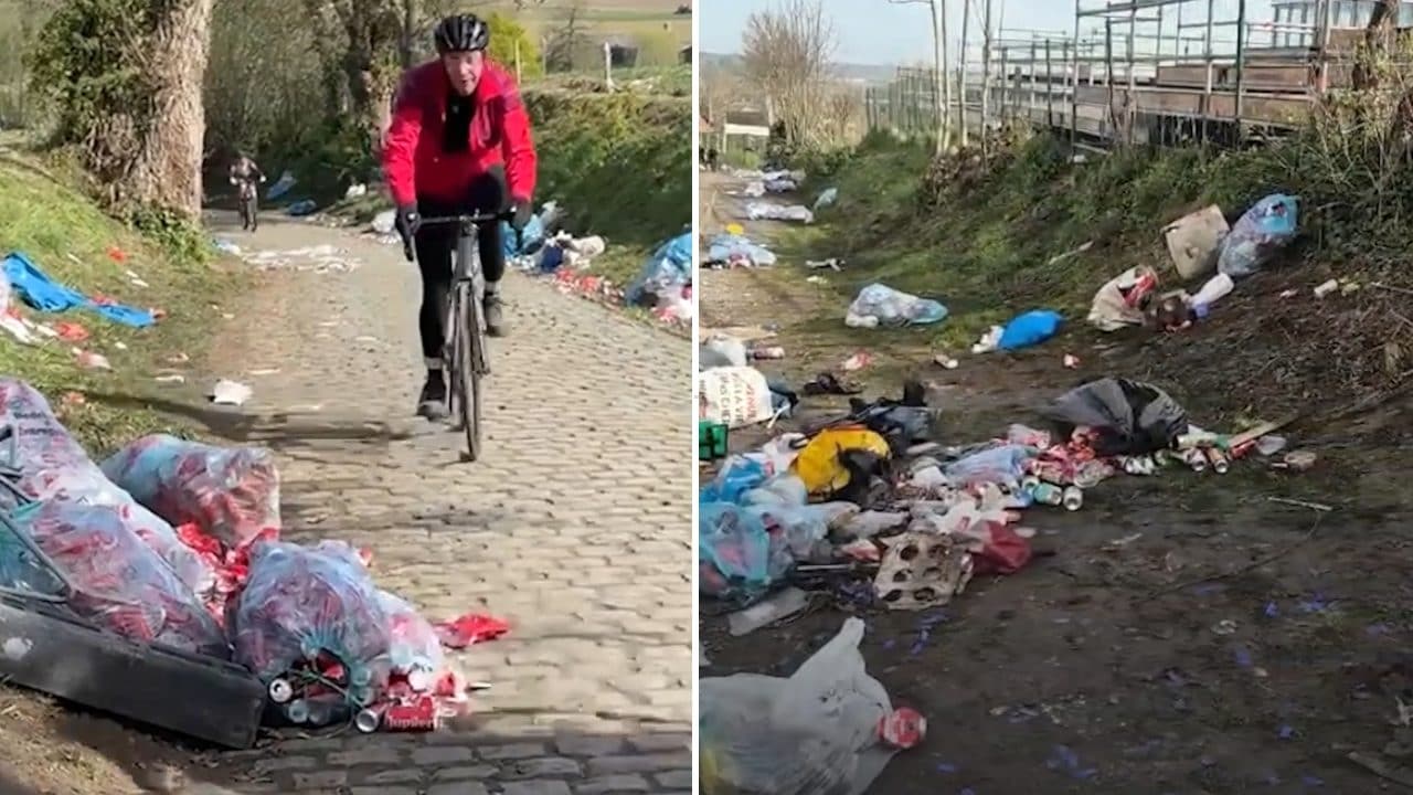 Vandali al Giro delle Fiandre lungo il pavé del Kwaremont: rifiuti e bagni chimici rovesciati