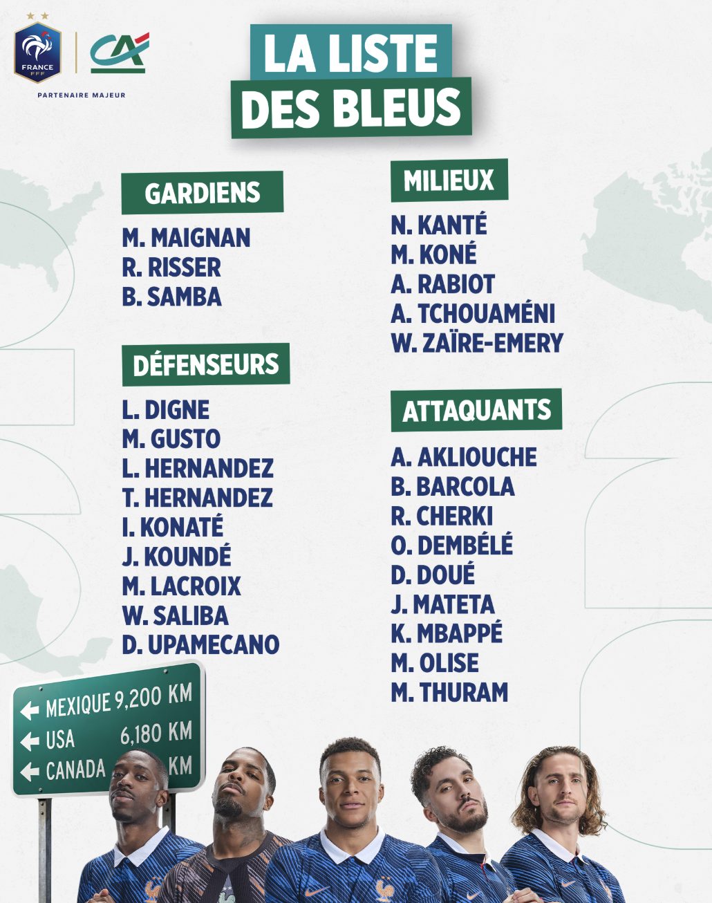 L’elenco dei convocati della Francia per i Mondiali 2026.