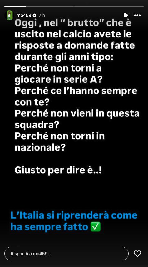 Il post di Mario Balotelli su Instagram.