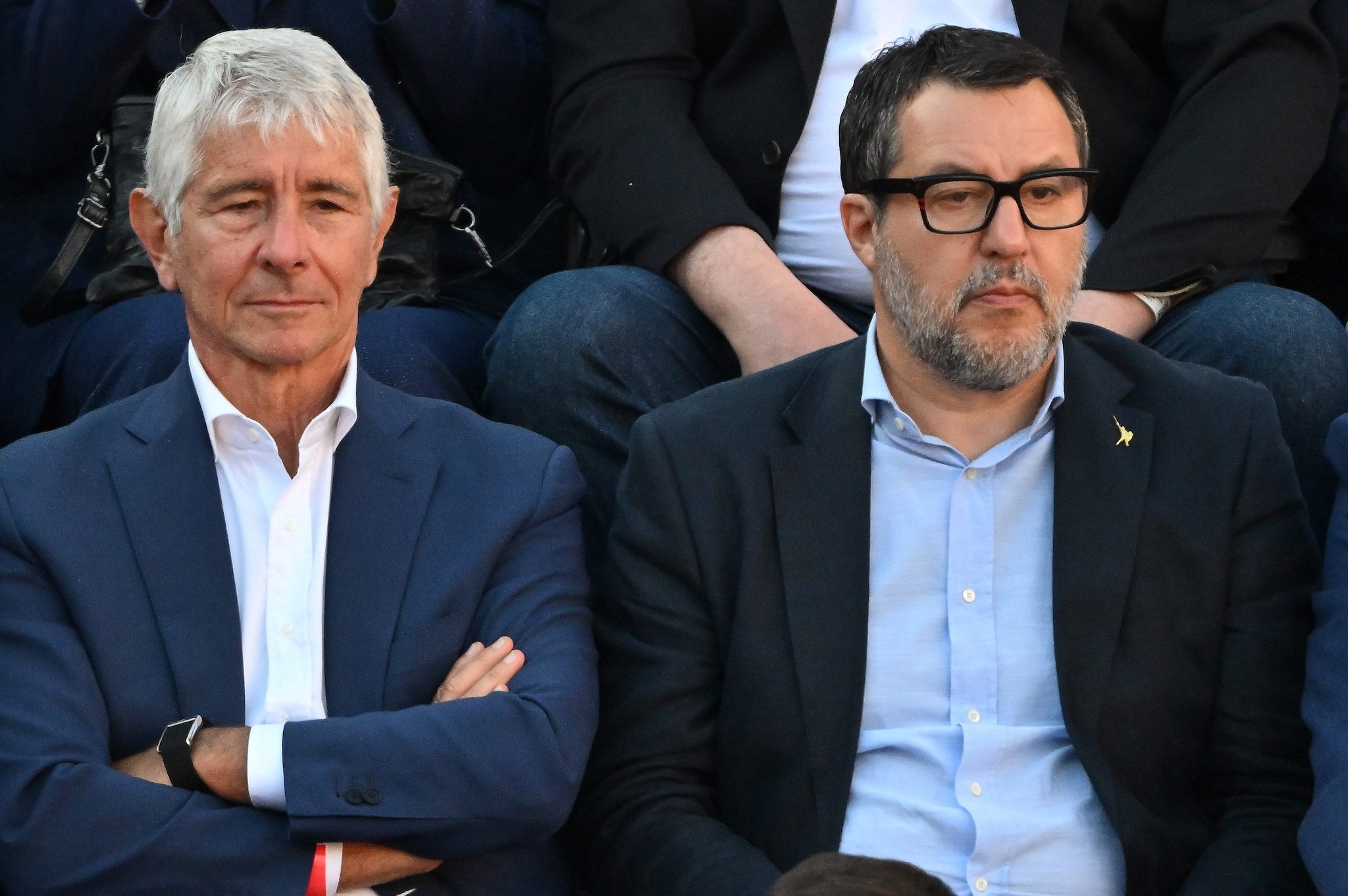 Il Ministro per lo Sport Andrea Abodi e il Vicepremier Matteo Salvini sulle tribune del Foro Italico