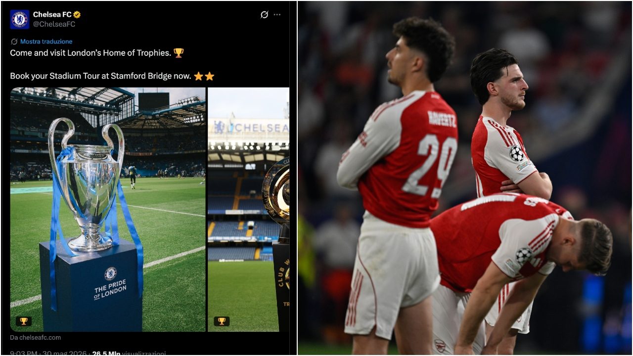 Il Chelsea punge l’Arsenal dopo la finale persa: "La casa dei trofei di Londra" con la foto della Champions
