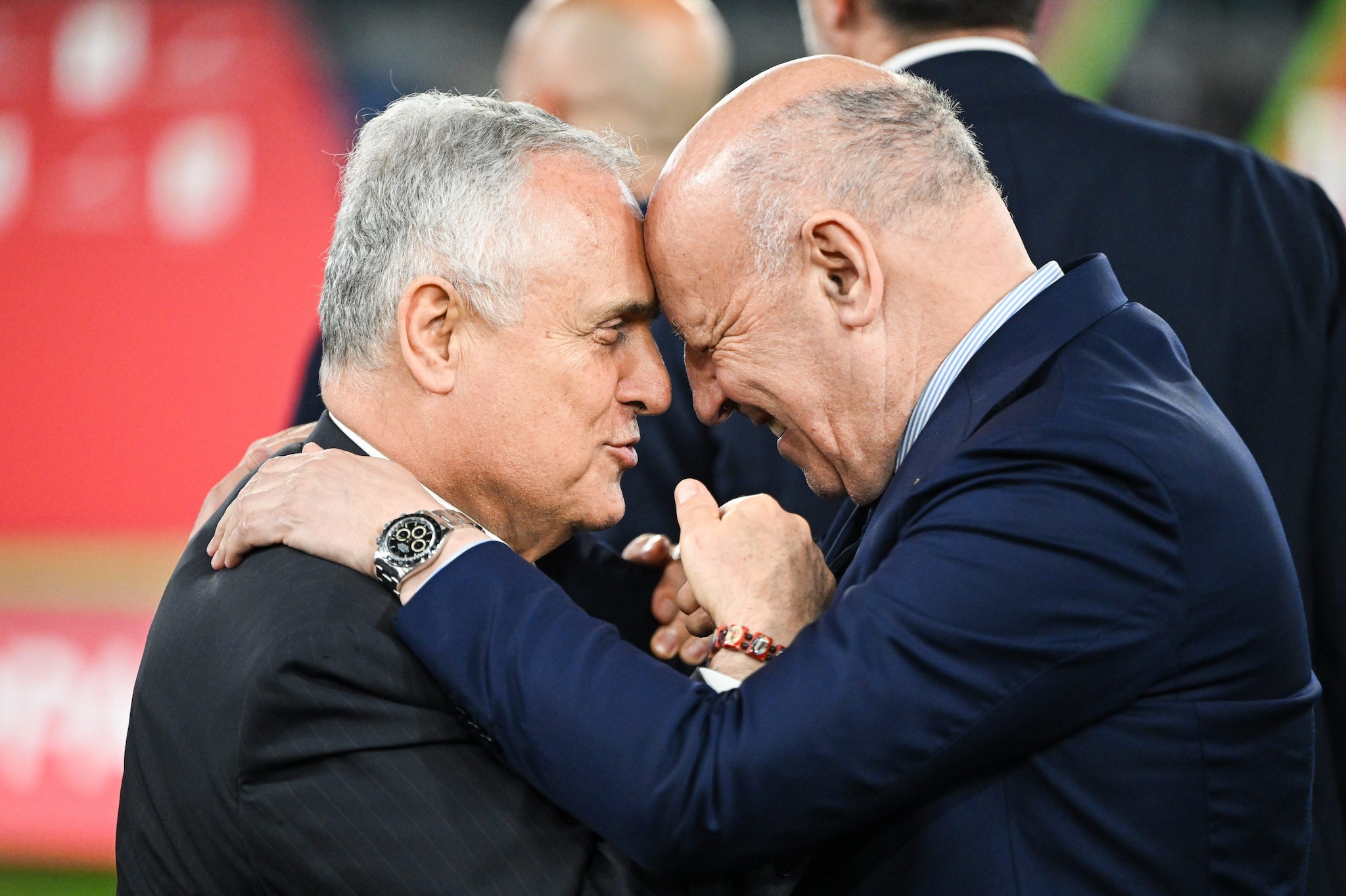 Claudio Lotito con Beppe Marotta a margine della finale di Coppa Italia vinta dall’Inter sulla Lazio