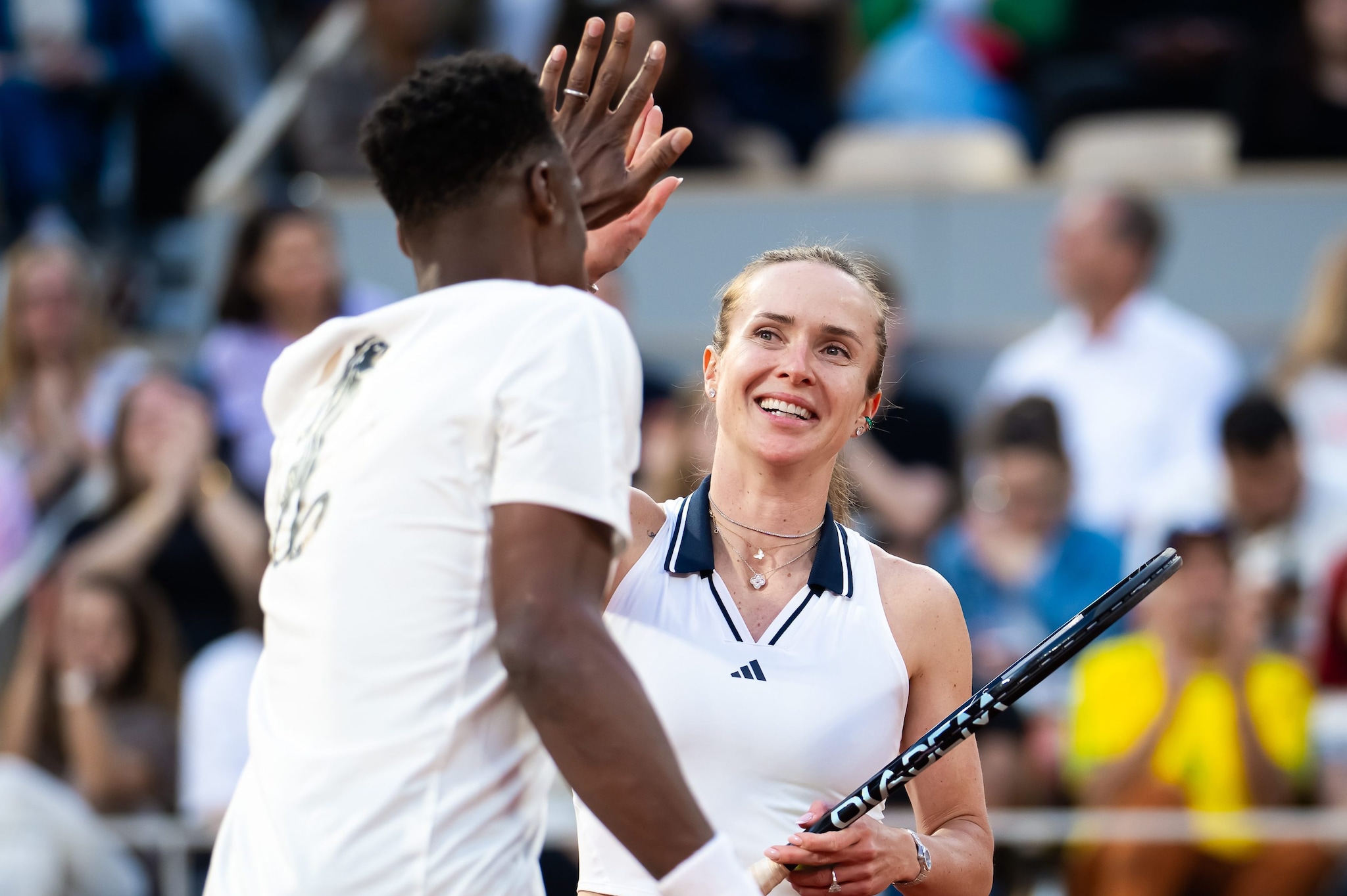 Elina Svitolina e Gael Monfils durante l’esibizione parigina ’Gael & Friends’