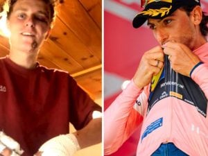 Albert Philipsen mostra le conseguenze del suo terribile incidente nel giorno della Maglia Rosa di Ciccone