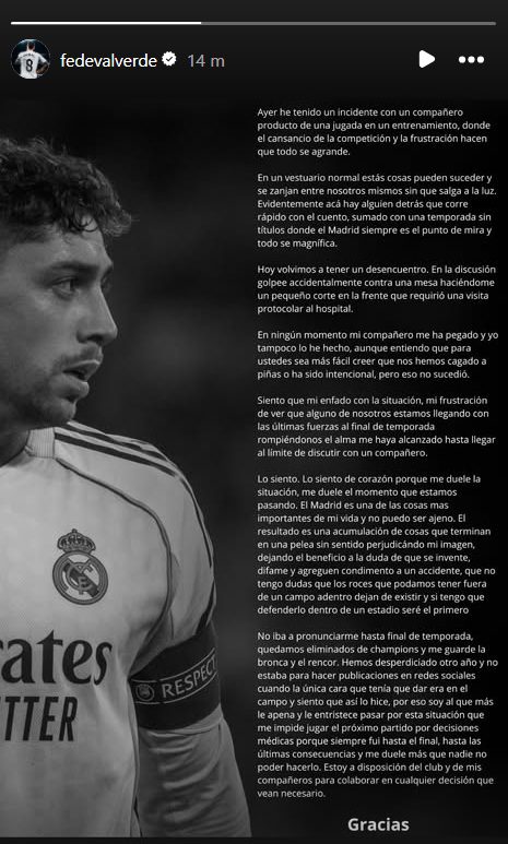 La storia Instagram di Federico Valverde