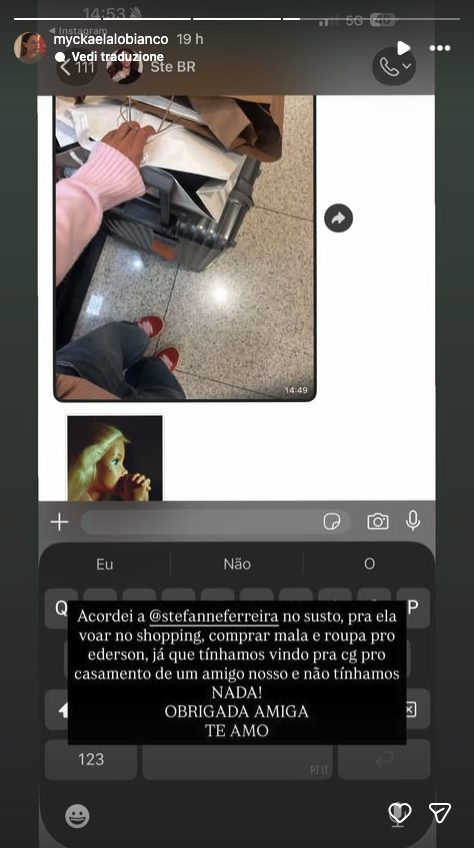 La moglie di Ederson mostra la foto degli indumenti comprati a suo marito per permettergli di partire in direzione Stati Uniti.