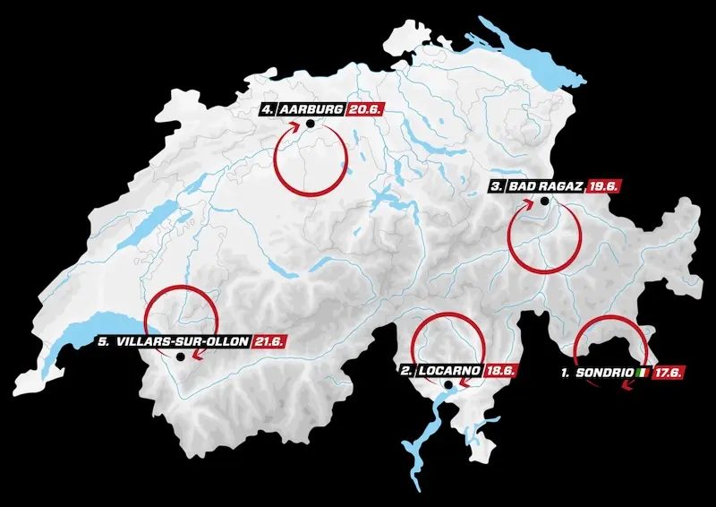 L’originale percorso del Giro di Svizzera 2026: tappe a circuito attorno alle città