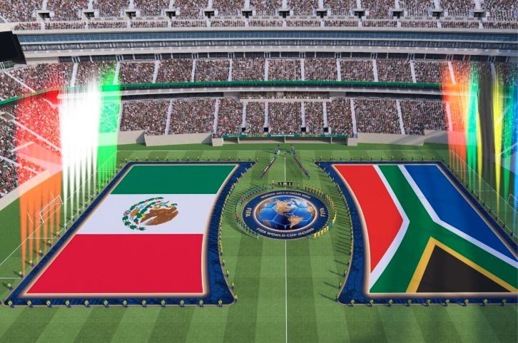 L’ipotetico scenario del pre–partita di Messico–Sudafrica, gara d’apertura dei Mondiali.
