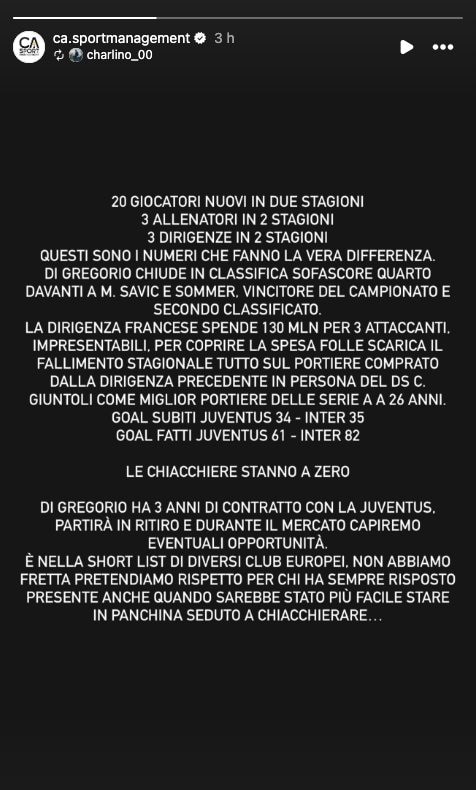 La story dell’agente di Di Gregorio.