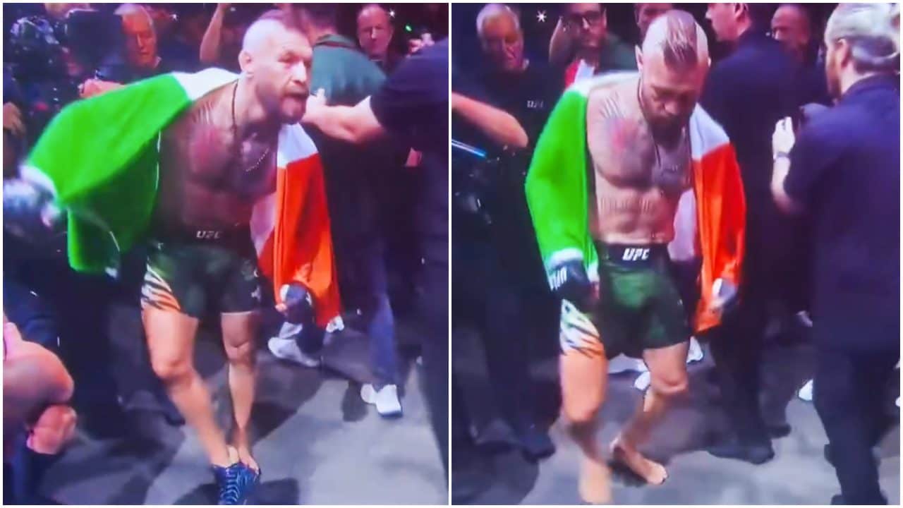 Conor McGregor ha difficoltà a togliersi la scarpa prima di affrontare Holloway: crescono i sospetti di match finto